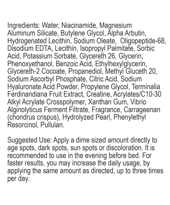 Value Terrace 2 Travel Size Dark Spot Formula ingredients