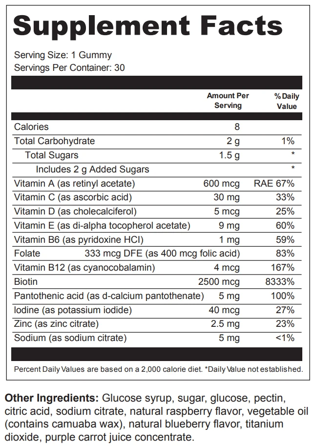 Value Terrace 1 Hair, Skin & Nails Gummies ingredients